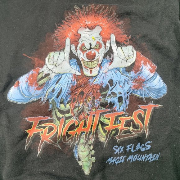 Six Flags Fright Fest Adults Large Pullover Scary Clown Black Long Sleeve - Picture 3 of 9